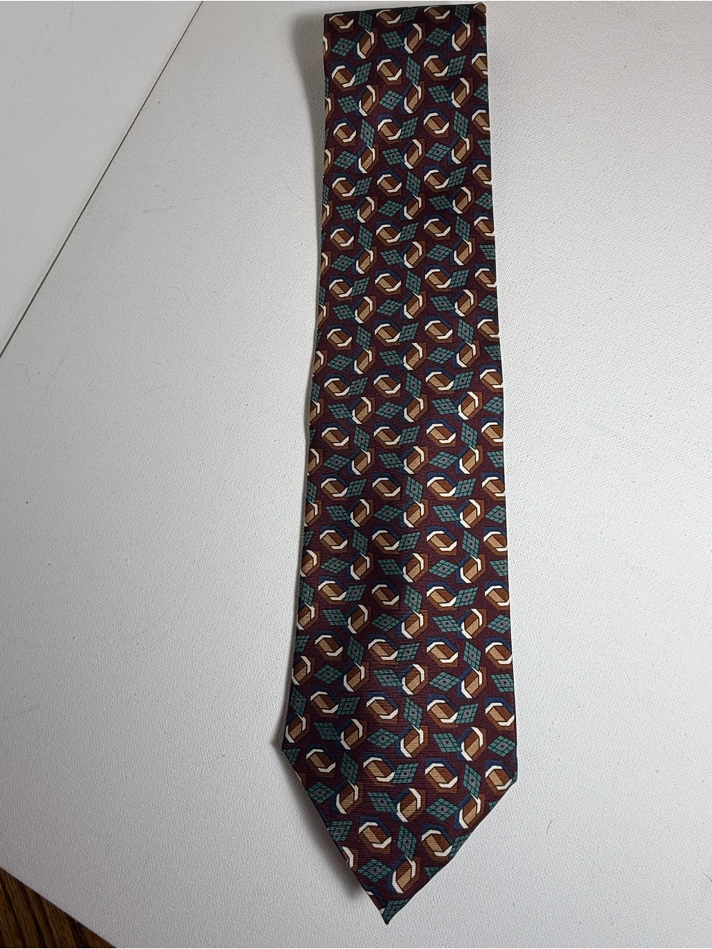 Vintage Christian Dior Monsieur Neck Tie Geometric 100% Silk 90s USA Maroon